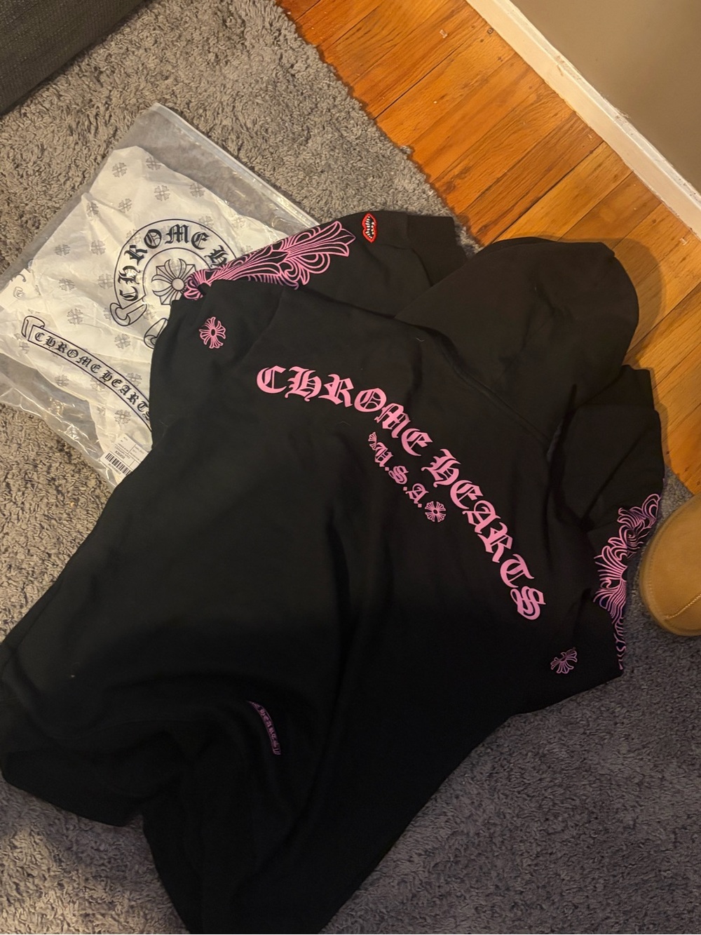 Chrome Hearts Black Hoodie with Pink Logo